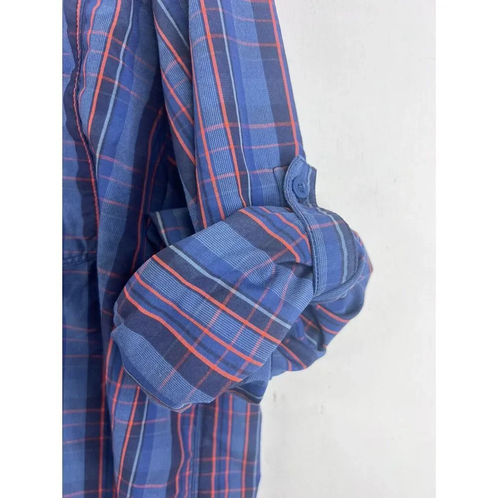 The North Face‎ Shirt Men XL Blue Roll-Up Long Sleeves Zip Pockets Logo Hiking